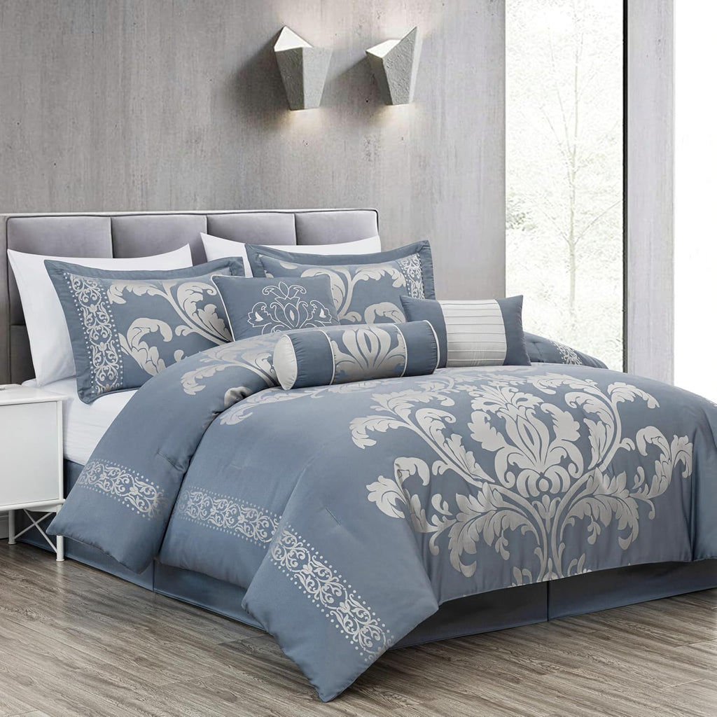 Royale 7-piece jacquard floral comforter set - Grey