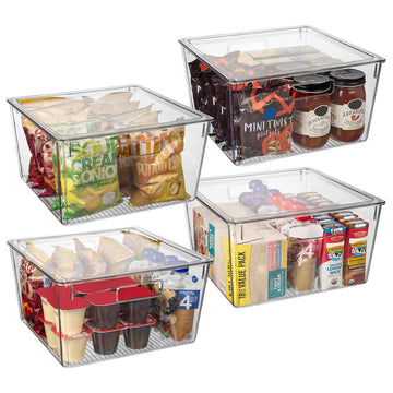 Plastic Storage Bins with Lids, Pantry Organizer, XL, 4 Pack