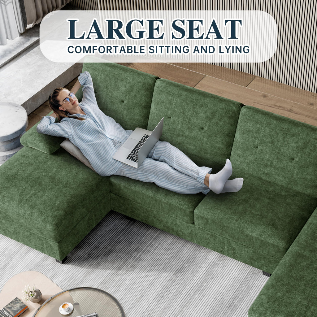 Sectional Couches, 106 in U Shaped Couch Soft Sectional Sofa with Double Chaise, Comfortable Fabric 4 Seat Sofa
