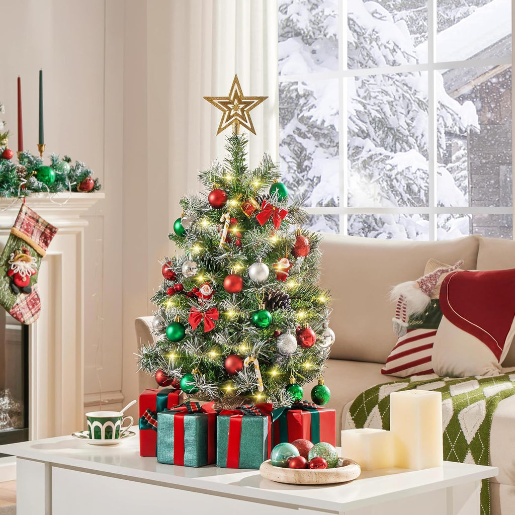 Set of 2 3ft Pre-Lit Tabletop Mini Christmas Trees with Berries