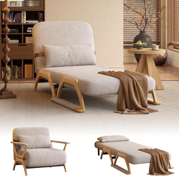 3-in-1 Convertible Sleeper Chair for Adult, Linen Futon Chair
