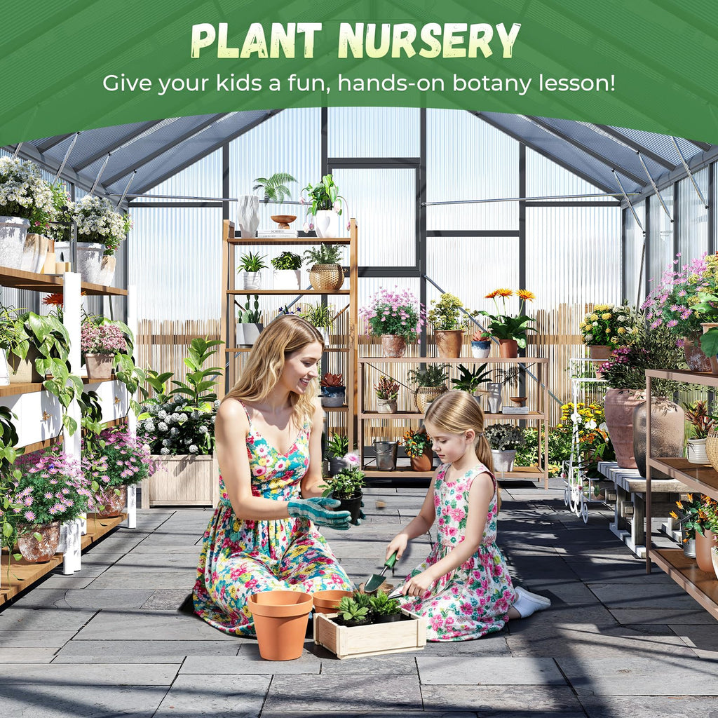 10x18FT Galvanized Steel Greenhouse, Walk-in Greenhouse for Outdoor