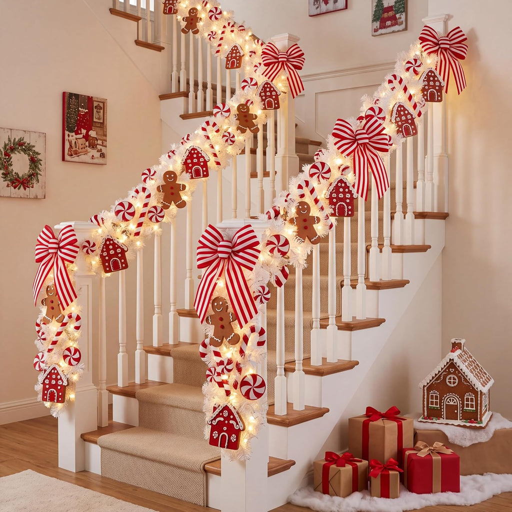 6.56 ft Gingerbread Christmas Garland for Front Door with Light