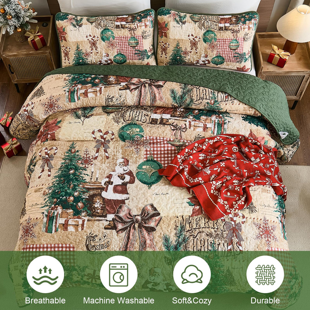 Queen Christmas Quilt, Collagecreation Xmas Tree Bedspread