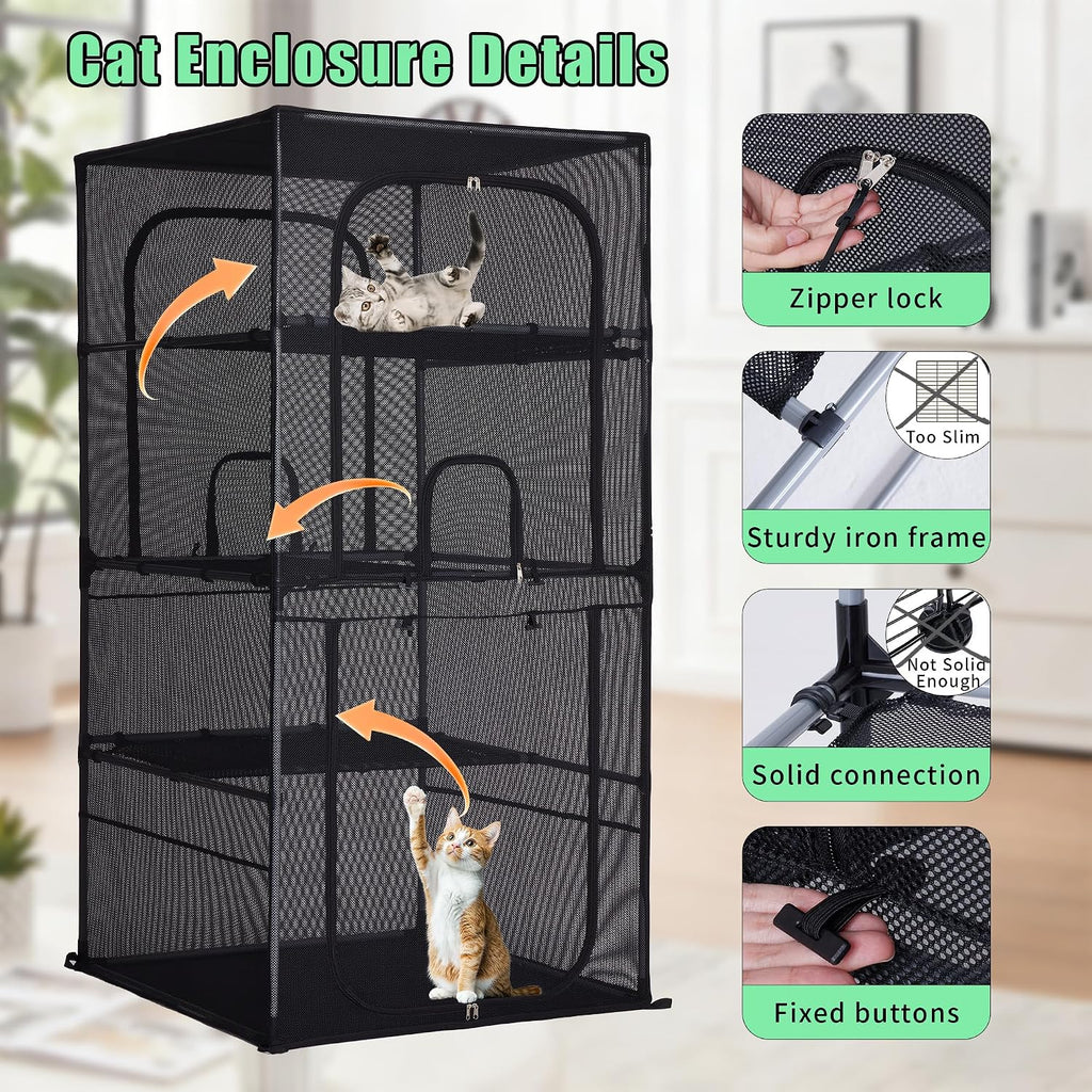 Catio Outdoor Cat Enclosure, 4 Tiers Window Catio, Upgraded Mesh