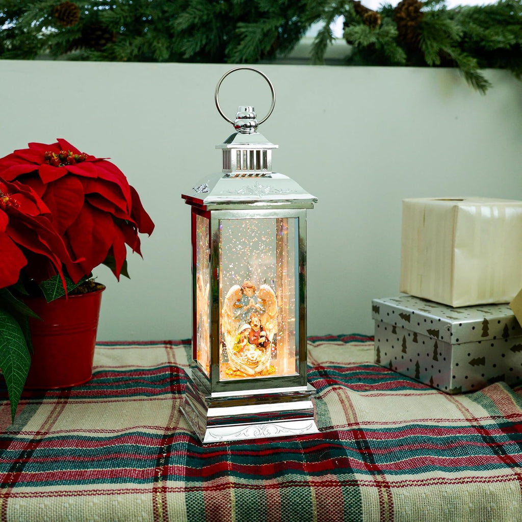 Angel Nativity Snowglobe with LED Light and Music