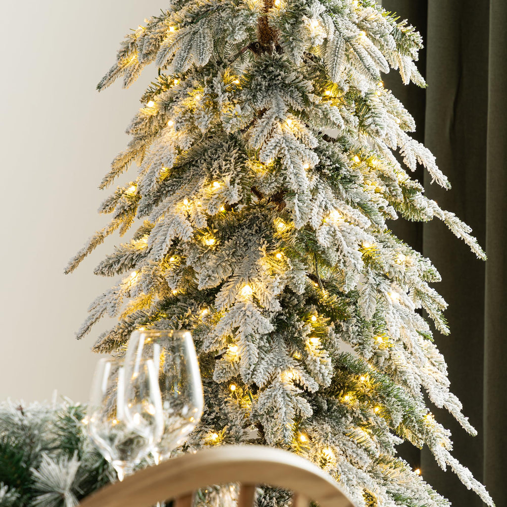 7.5ft Prelit Flocked Pencil Spruce Artificial Christmas Tree