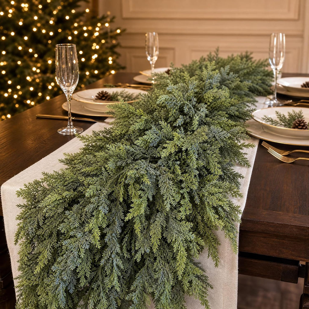 9FT Christmas Cedar Garland Artificial Realistic Soft Full Pine Garlands for Fireplace Mantel Staircase Railing Front