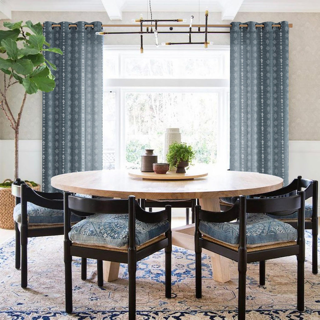 Blue Curtains 96 Inches Long, Sheer Boho Pattern Stripe Farm House Curtains 2 Panels Bedroom, Navy and White