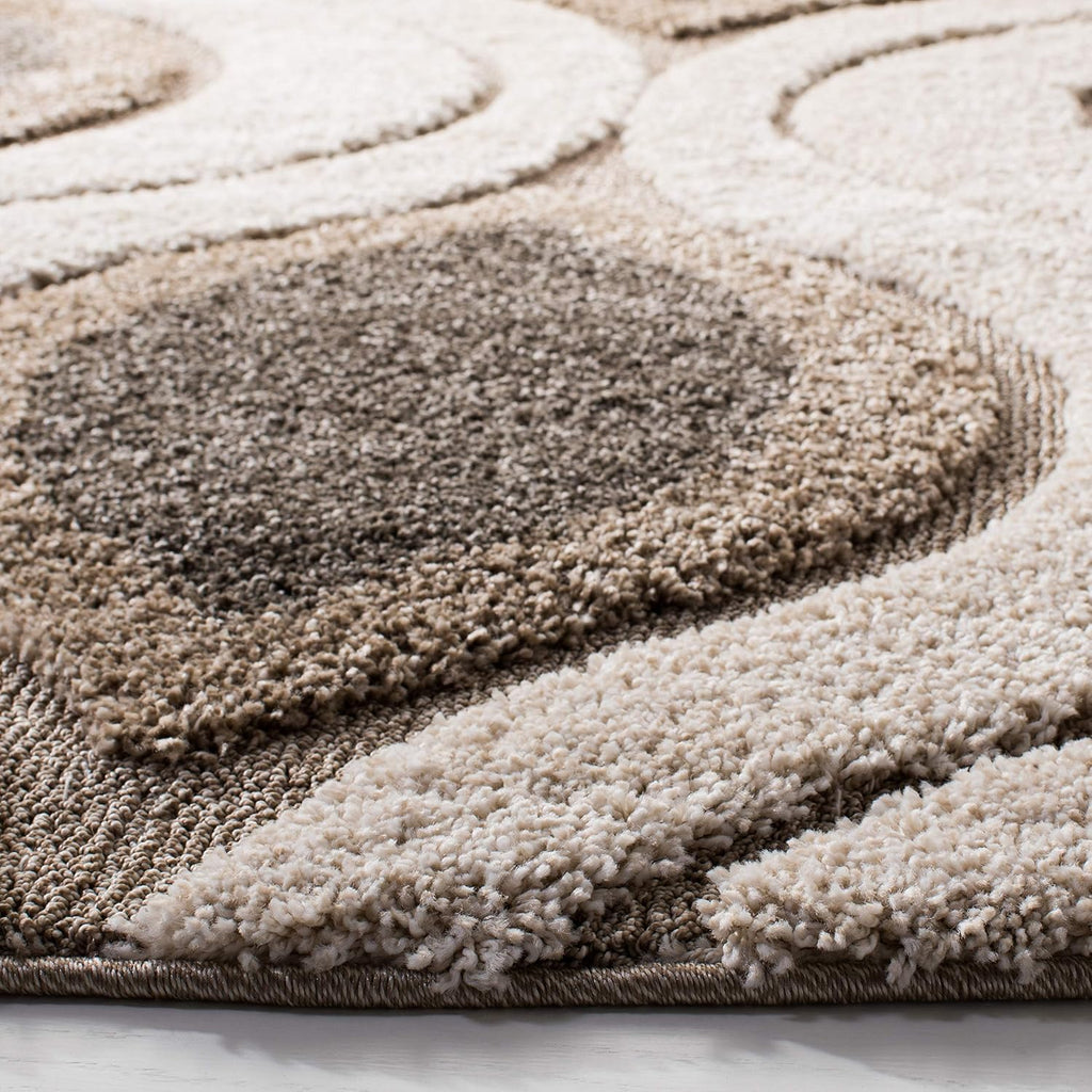 Florida Shag Collection Area Rug - 6'7" Square, Cream & Smoke, Modern Ogee Design, Non-Shedding & Easy Care, 1.2-inch