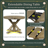 42"-54" Farmhouse Extendable Dining Table for 4-6 with 12" Butterfly Leaf Round-to-Oval Top Cross-Base Legs, Kitchen