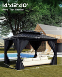Hardtop Gazebo 12'x14' for All Weather, with Double Metal Roof, Aluminum Alloy Frame, Net, and Curtain