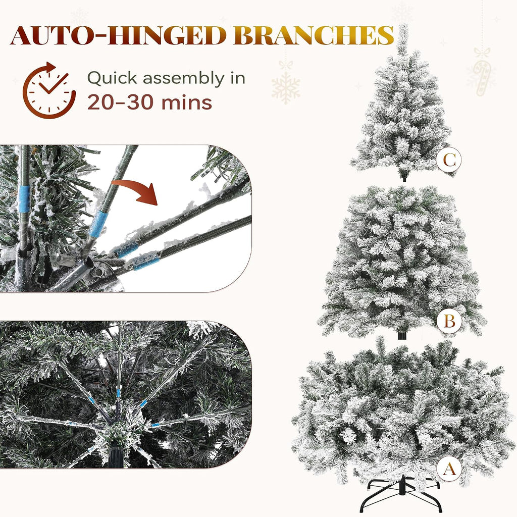 Prelit Snow Flocked Artificial Full Christmas Tree with Remote Control, Christmas Pine Tree with 11