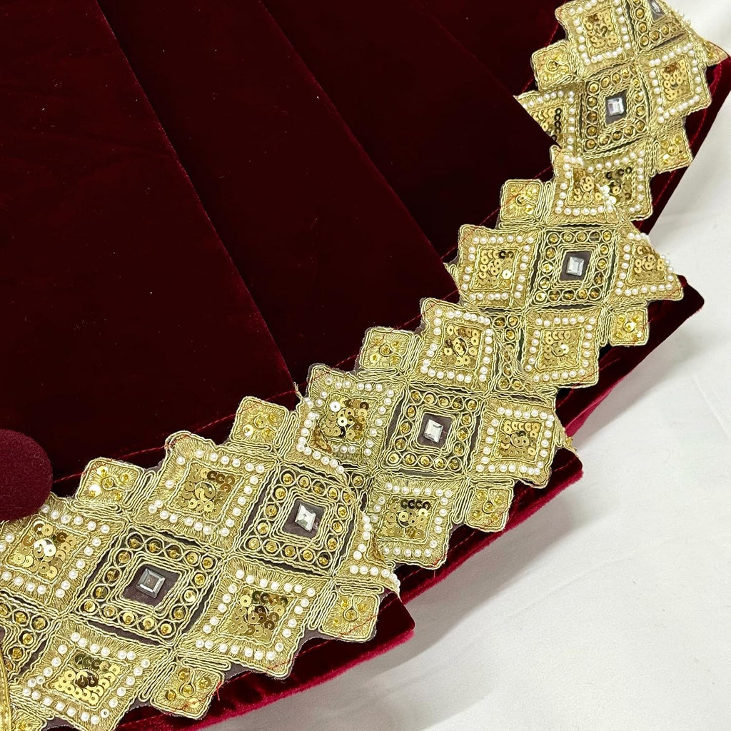 72-Inch Venetian Gilded Velvet Christmas Tree Skirt with Gold Embellished Border, Foam-Padded, Button Closure