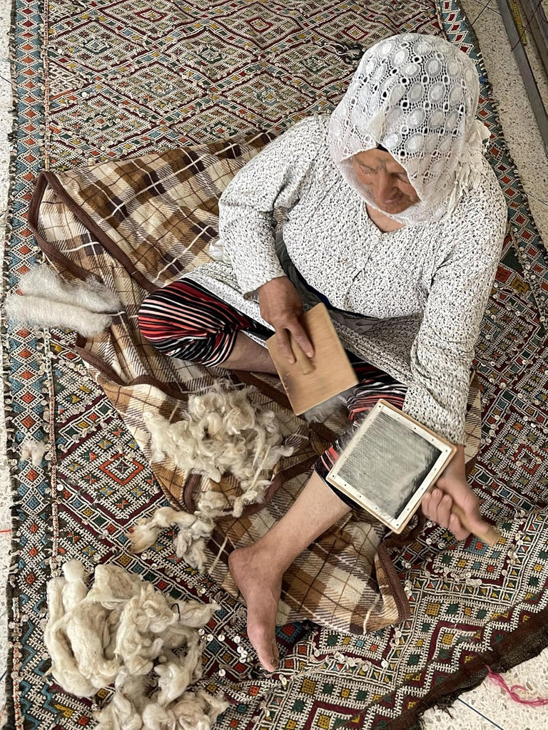 Handmade Moroccan Berber Area Rug 3' x 5', 100% Wool High Pile Shag, Beni Ourain Style, Ivory/Cream with Charcoal