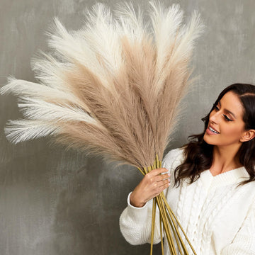 Faux Pampas Grass, 9 PCS 37''/3.1FT Tall Fluffy Fake Pompas Floral, Large Artificial Pompous Grass Branches for Floor