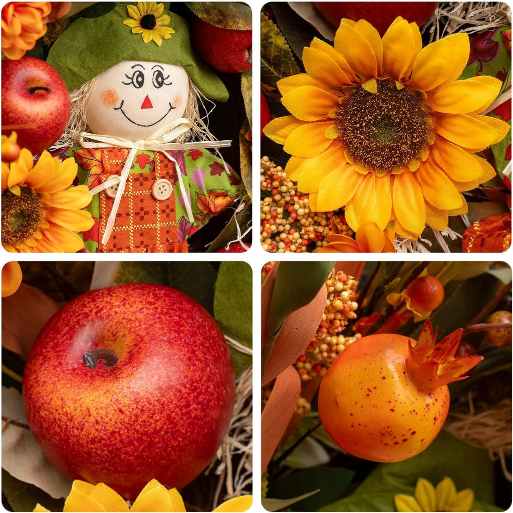 Fall Wreath for Front Door, 24 Inch Autumn Wreath for Front Door