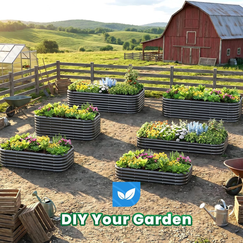 Galvanized Oval Raised Garden Bed Kit, 8x4x2 ft | Metal Planter Box Tall for Vegetables Outdoor Backyard