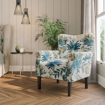 Modern Accent Chair, High Back Armchair, Upholstered Wingback Side Chair, Padded Single Sofa with Wooden Legs - Green