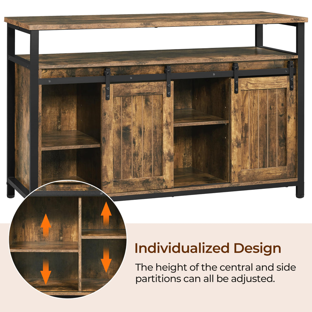 Farmhouse TV Stand for 55 Inch, Sliding Barn Door, Rustic Brown
