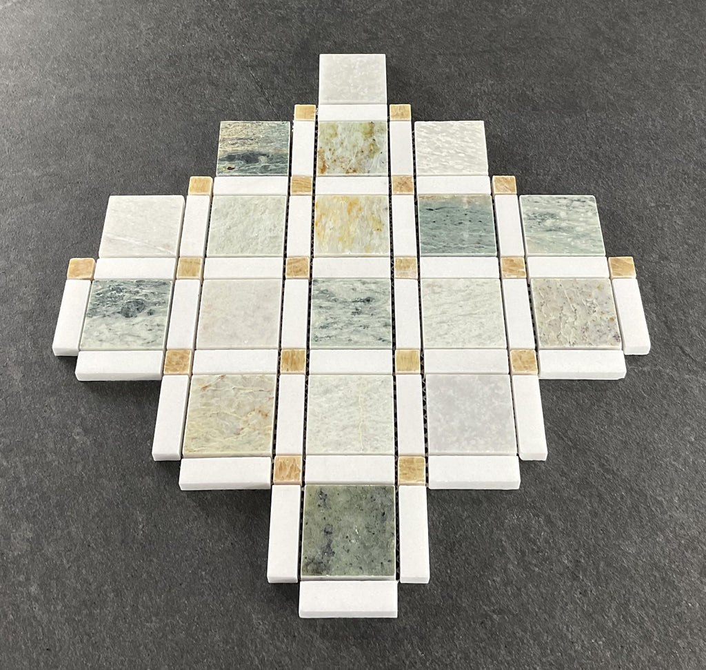 Ming Green, Thassos White, Honey Onyx Marble Mosaic Floor and Wall Tile Bathroom Kitchen Backsplash Tiles (10 Sheets)
