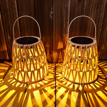 Solar Lanterns Outdoor Waterproof 2 Pack, Hanging Solar Boho Lights for Outside Tree, Decorative Rattan Outdoor