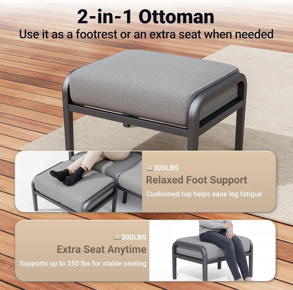 Aluminum Outdoor Patio Furniture Set with 5.1-Inch Cushions | 6-Piece: 3-Seat Sofa, 2 Swivel Rocking Chairs, Side