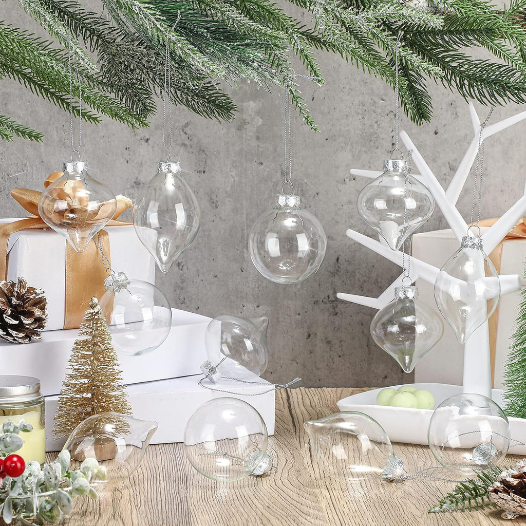 Clear Glass Christmas Ball Ornaments Set 3.15" - Set of 12