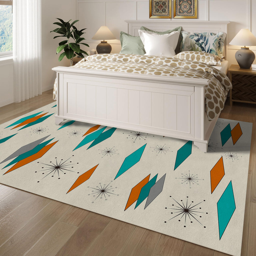 Mid Century Modern Rug, Non-Slip Machine Washable Carpet Atomic Retro Area Rugs Dining Room Office Indoor Modern