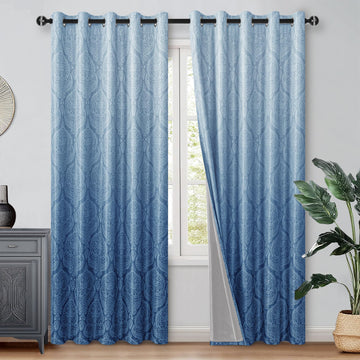 Ombre Blackout Curtains 70 x 84 inch, Full Blackout Navy Blue