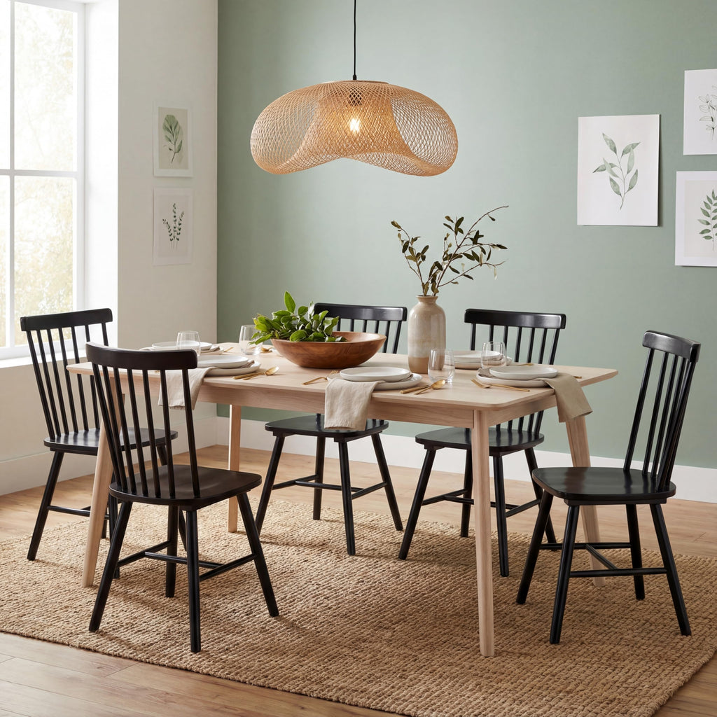 Windsor Dining Chairs Set of 4 with Spindle Back, Black