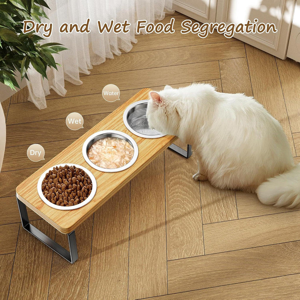 Elevated Cat Bowls with 3 Stainless Steel Bowls | 10° Tilted Anti-Vomiting Raised Cat Food Bowl for Small Cats