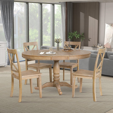 5 Pieces Dining Table Set, Retro Style Chairs with Solid Wood Legs Diningroom