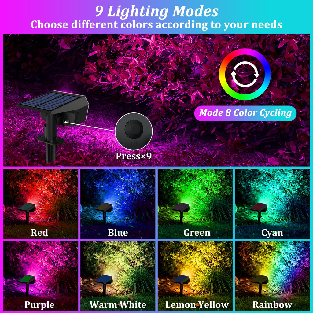 Solar Spot Lights Outdoor Waterproof,Landscape Spotlight Multicolor