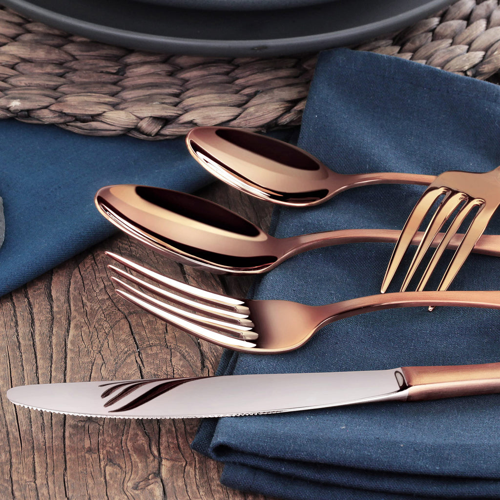 Rain Stainless Steel Flatware 20-Piece Set, Copper Finish