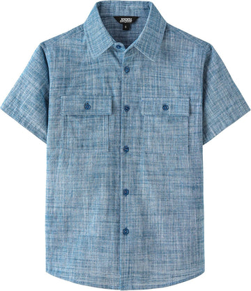 Boys Chambray Button Down Shirt Short Sleeve Casual Cotton Shirts