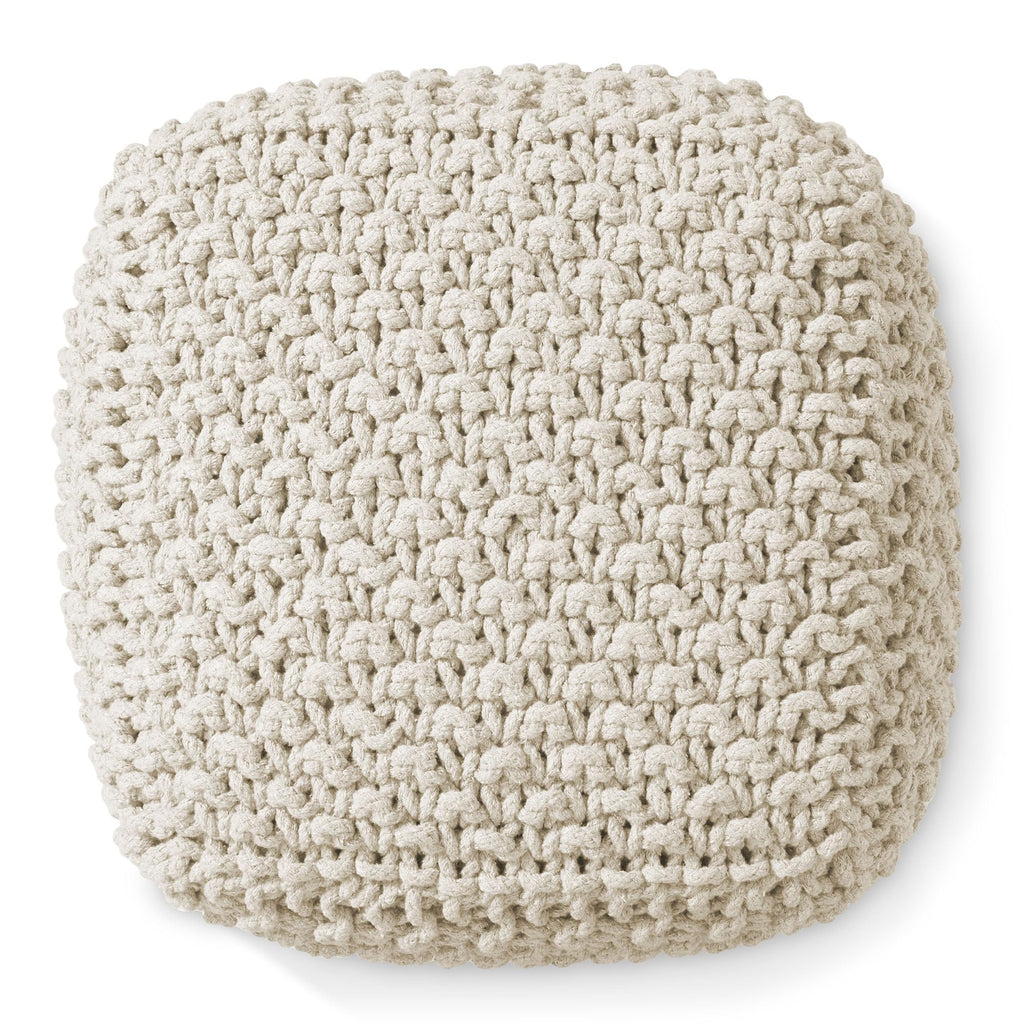 Square Pouf Ottoman, Natural - 18.5" W x 18.5" D x 14.5" H Cotton Knit Foot Stool - Boho Floor Pouffe