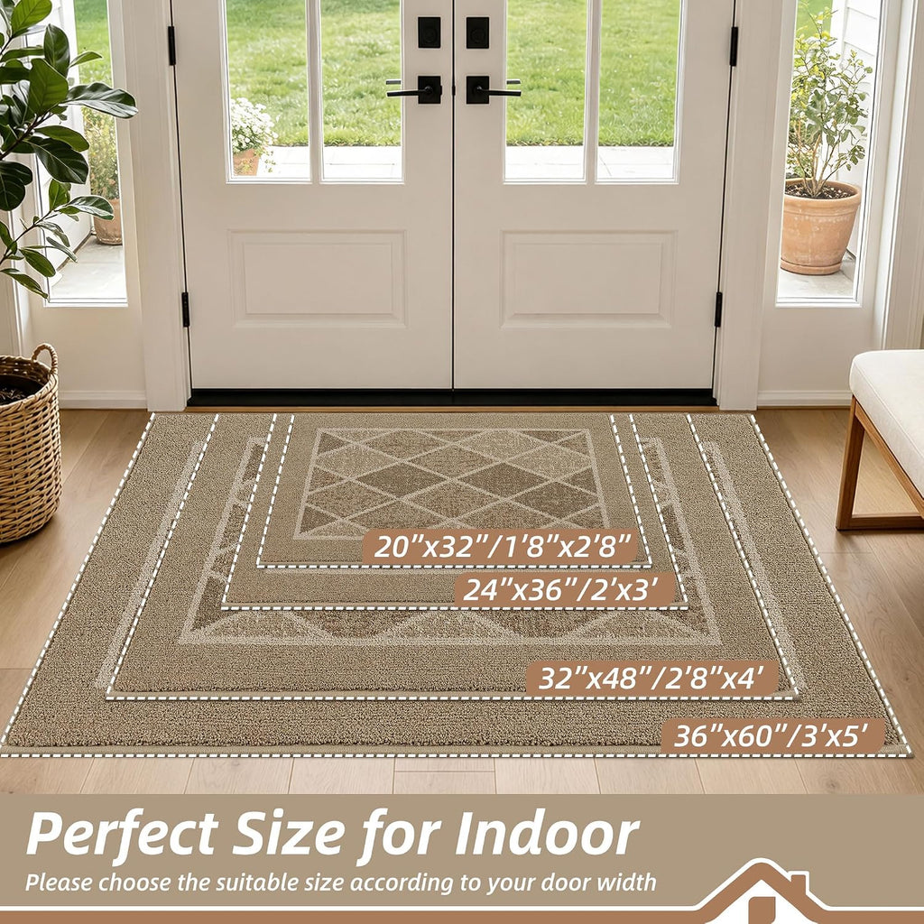 Dirt Trapper Door Mats 24" x 36", Non-Slip Washable, Beige | Doormat Indoor Entrance Low-Profile, Dirt Resistant and