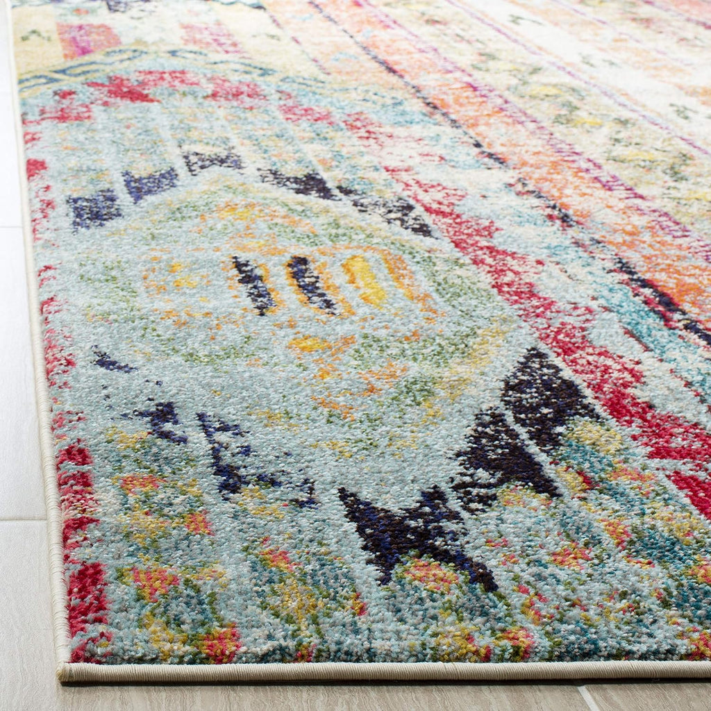 Monaco Collection Runner Rug, Multi, Boho Chic Tribal Distressed Design, Non-Shedding & Easy Care, Ideal