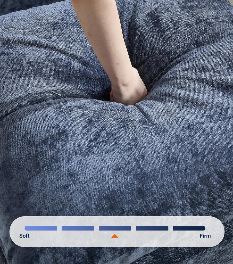 25" Chenille Ottoman, 9.5" Thick Cushion, Upholstered Footrest Modern Footstool & Bench , Blue