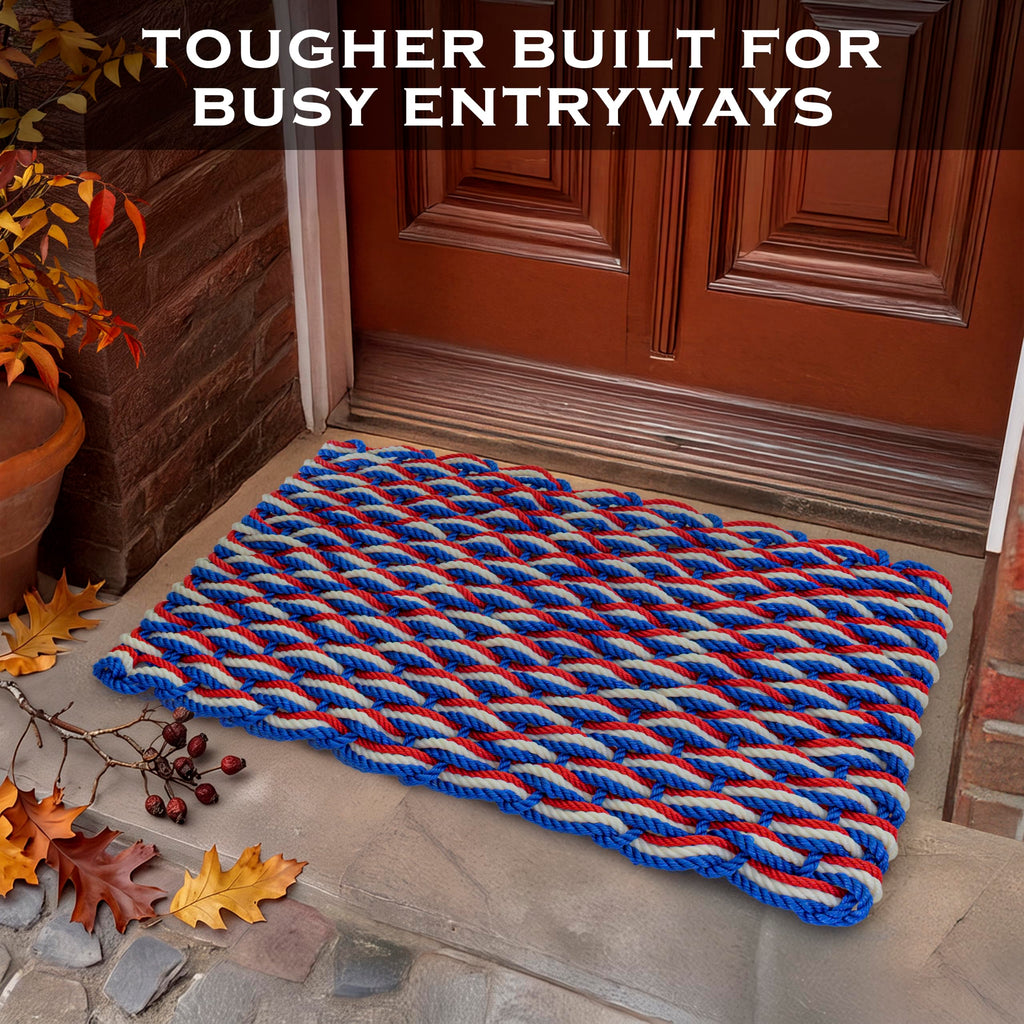 Lobster Rope Mat Patriotic 30x17 Inch, Nautical Welcome Mat USA Designed
