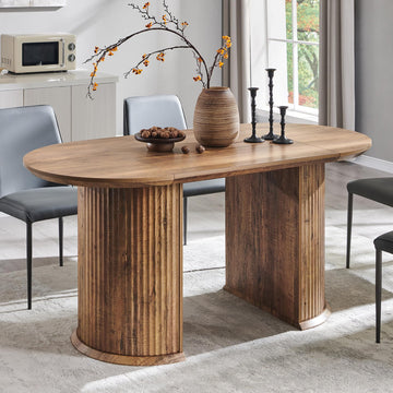 Fluted 63" Oval Dining Table Living Room, Rustic Brown