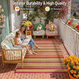 Outdoor Plastic Straw Rug Waterproof Patio 8x10 Red Orange Stripe Mat for Porch Camping RV Balcony D