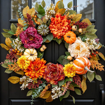 Fall Wreaths for Front Door Outside 24 Inch,Rustic Harvest Autumn Wreath