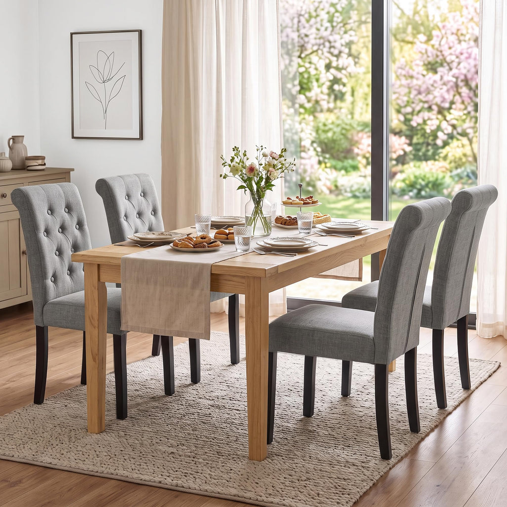 Set of 6, Modern Armless Parsons Side Chairs, Upholstered Button-Tufted Fabric Dining Kitchen Chairs with Solid Wood