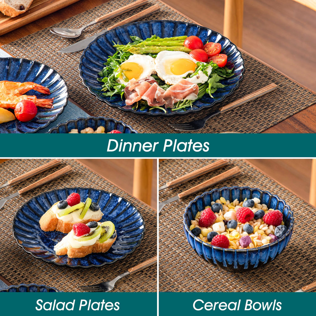 24 Pieces Plates and Bowls Sets, Ceramic Dinnerware Sets for 8