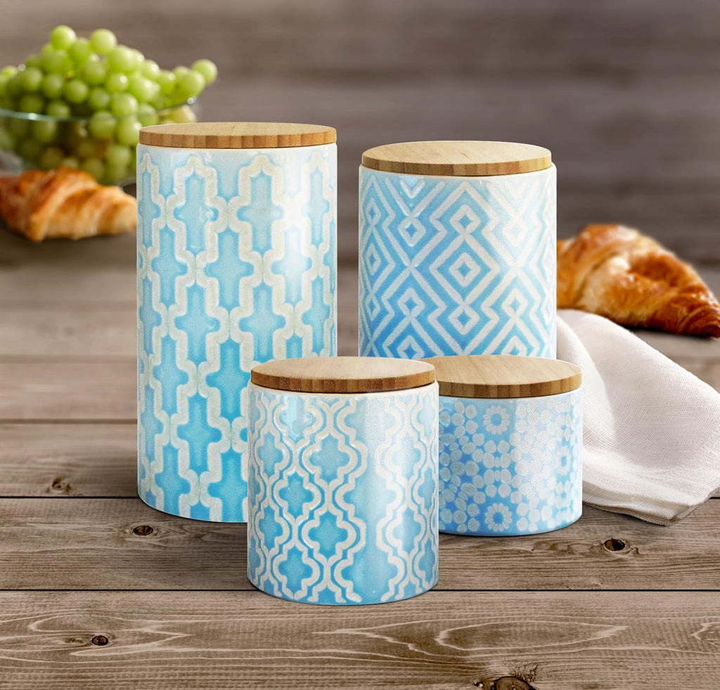 Kitchen Ceramic Canister Set Arabesque w/Airtight Lid - Set of 4
