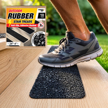 Self-Adhesive Non-Slip Rubber Stair Treads 24" x 4" 10-Pack for Outdoor Use