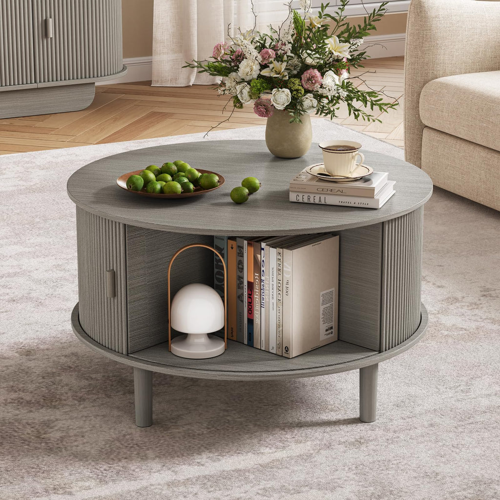 Fluted TV Stand and Coffee Table Set of 2, Grey