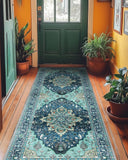 Area Rugs Washable Non-Slip, Floral Vintage Distress Print Pattern Medallion Carpet for Living Room Bedroom